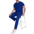 thumbnail image 4 of Fgvctg Scrubs for Men Plus Size Jogger Scrubs Petite V Neck Yoga Scrub Pants and Tops Nursing Uniforms Medical Scrubs Scrub Jumpsuit Royal Blue XL, 4 of 7