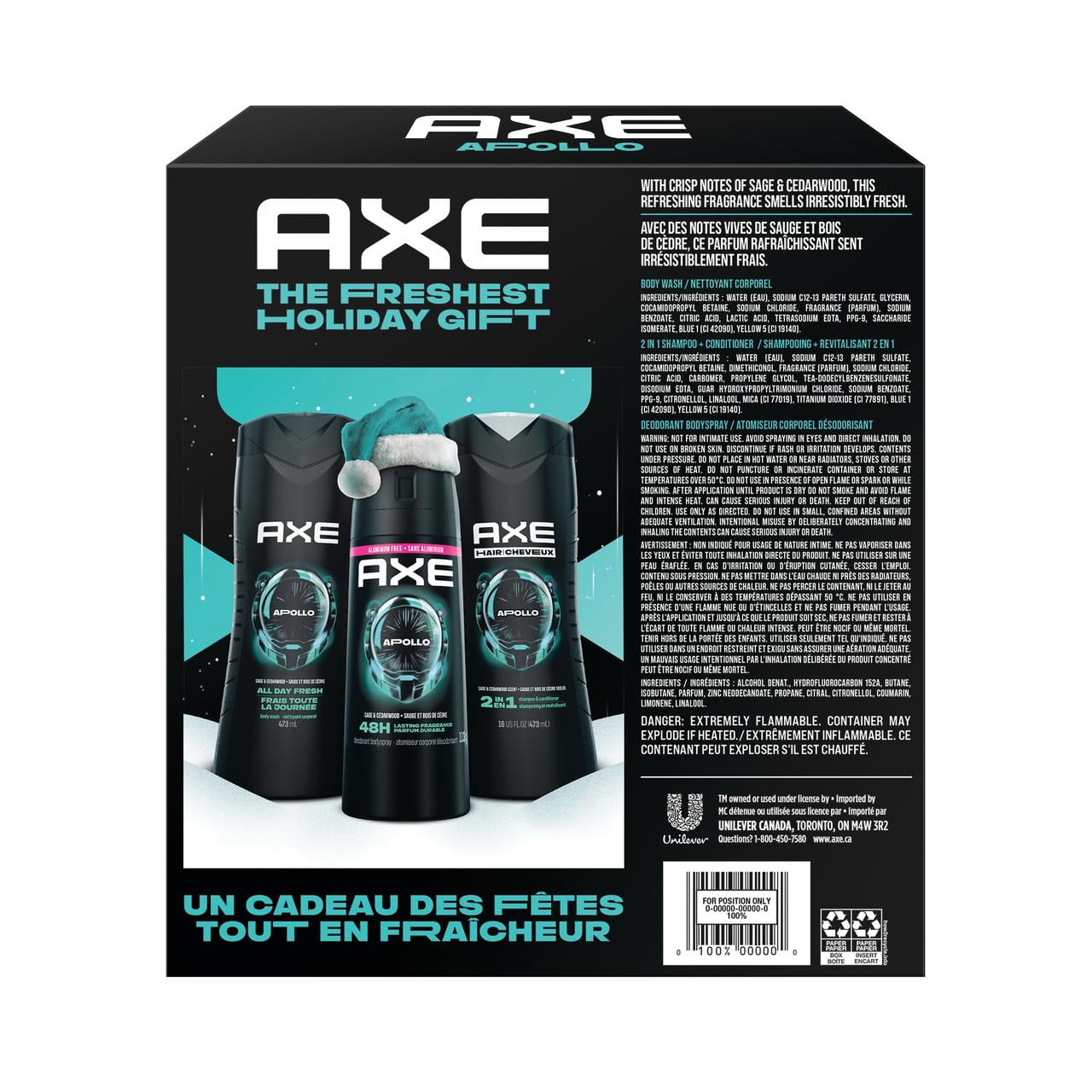 AXE Gift Set for Men with Body Wash, 2-in-1 Shampoo + Conditioner, and a Body Spray Deodorant for Men Apollo signature fragrance 3 piece, AXE MIXED APOLLO GP