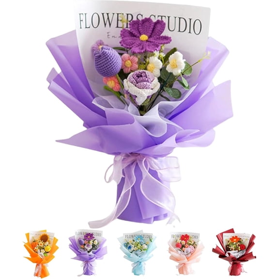 Handmade Crochet Flower Bouquet, Knitted Rose & Tulip Arrangement, Everlasting Artificial Flowers for Home Decor, Gift for Mother's Day, Valentine's Day, Birthday, Anniversary