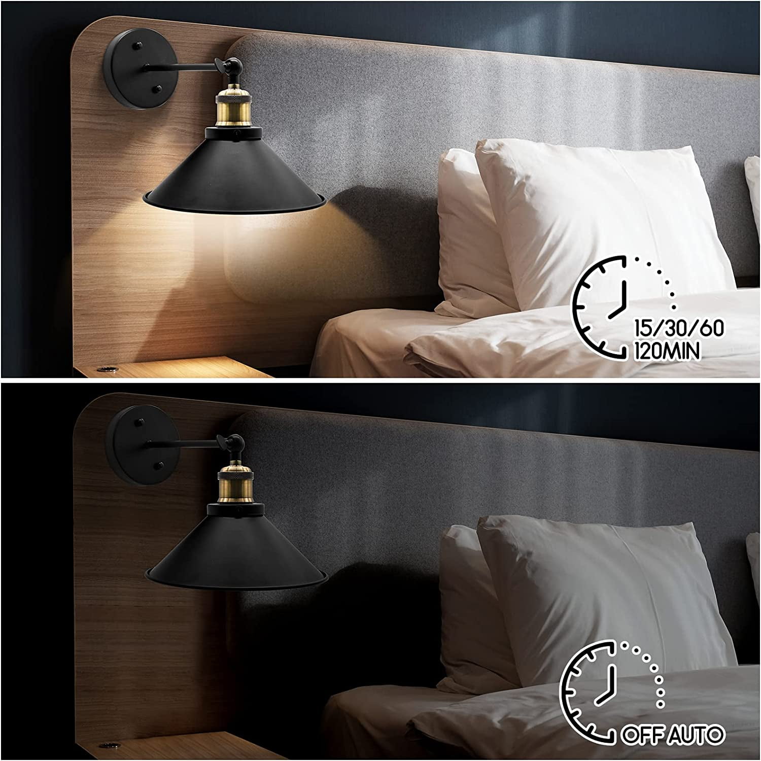 Battery Operated Black Wireless Wall Sconces with Remote Control (Set of 2 )- Flexible Wall Mounted Lights for Bedroom, Living Room, and Hallway