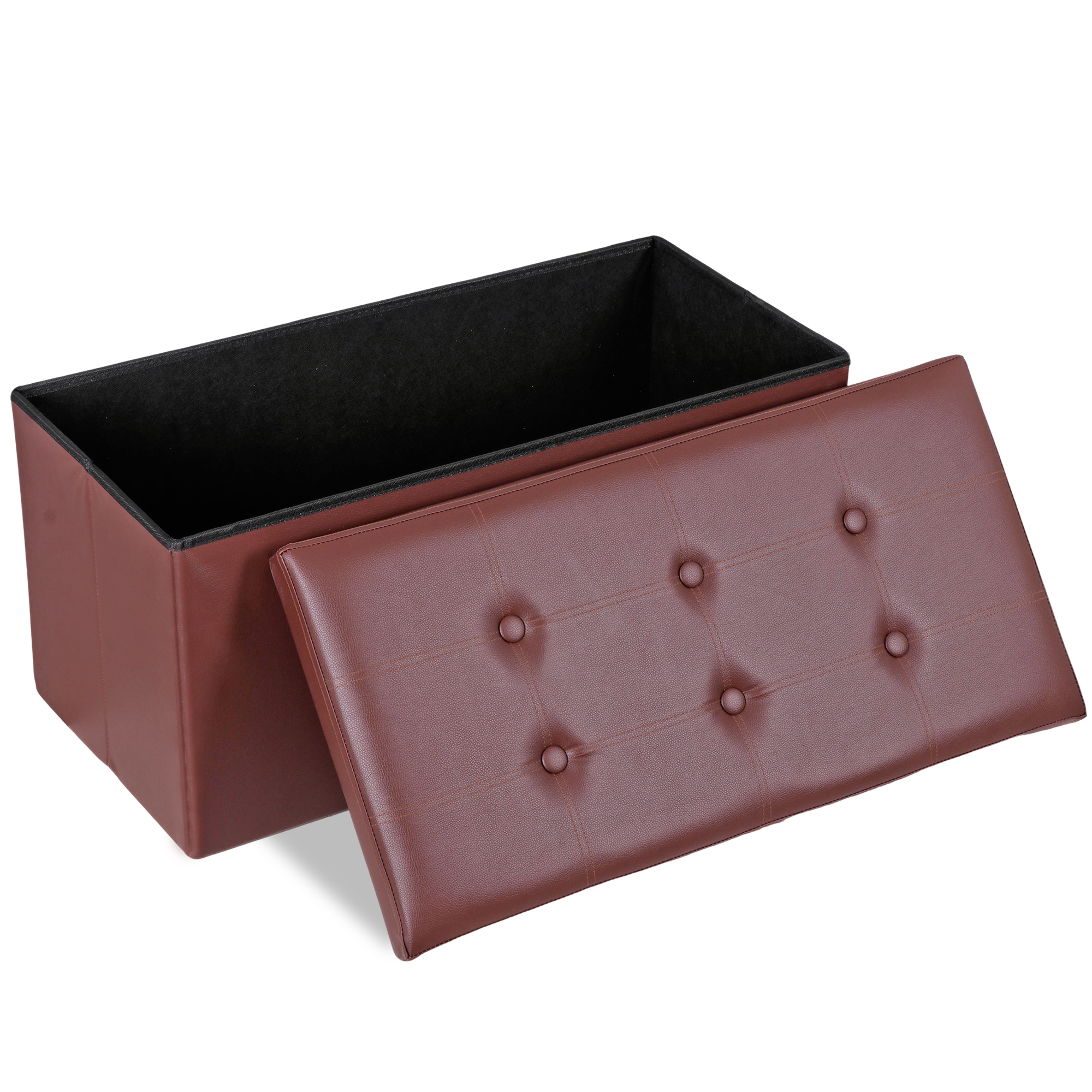 HomGarden 30'' Leather Storage Ottoman Bench Modern Foldable Footrest Padded Seat 350lbs Brown