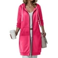 thumbnail image 2 of felwors Long Hoodies for Women Zip Up Double Zipper Fleece Jacket Tunic Sweatshirts Fall Winter Fashion Clothes Hot Pink, XXXL, 2 of 4