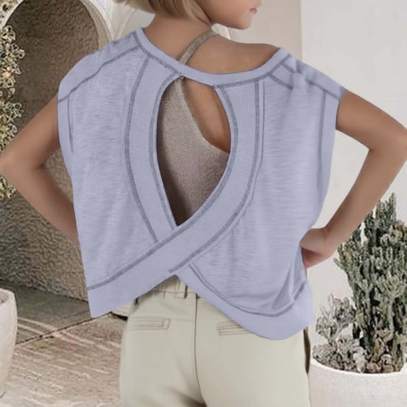 Girls Loose Fit Casual Short Sleeve Backless Yoga Top for Sports Running and Fitness Activities Tween Kids Summer Soft Comfy Cute Teen Basic Tees
