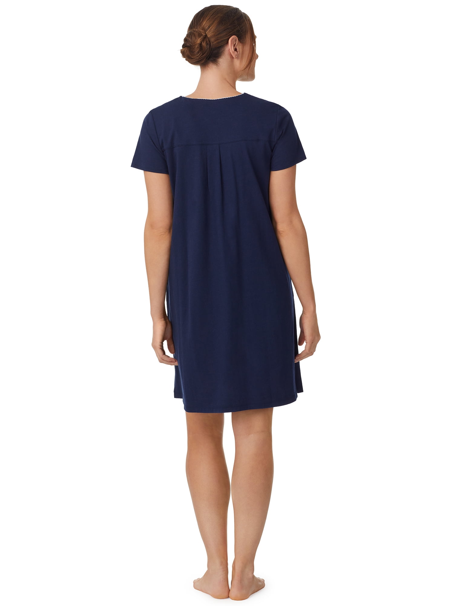 Aria Women’s Short Sleeve Split Neck Henley Nightgown 40”, Sizes XS to 5X