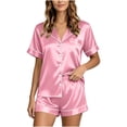 thumbnail image 2 of Seffadzy Women's Silk Satin Pajamas Set Short Sleeve Button Down Two Piece Sleepwear Soft Breathable Lounge Set for Home Pink S, 2 of 7