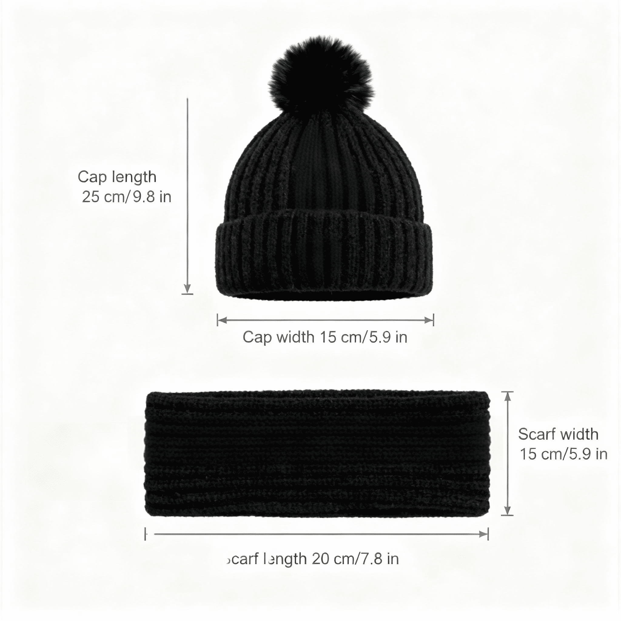 Baby Kids Winter Warm Hats, Infant Toddler Children Pom Pom Beanie Knit Cap Girls Boys-2 piece
