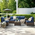 thumbnail image 2 of ELPOSUN Outdoor Sectional Furniture Set 6-Piece Brown Rattan Wicker Conversation Sofa Set with Glass Top Table and Waterproof Covers,Blue Cushions, 2 of 8