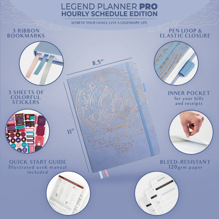 Legend Planner PRO Hourly Schedule Weekly Daily Organizer With Time Slots Appointment Book Journal For Work Personal A4 Periwinkle