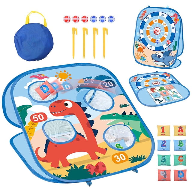 3 en 1 Bean Sand Bag Toss Game Plegable Cornhole Board Games 4 Holes Toy Dinosaurio Sunnimix Juguetes de juego de lanzamiento