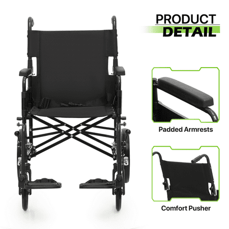 Magshion *FDA APPROVED* Transport Wheelchair, Folding Transport Chair with Swing Away Footrests and Flip Back Backrest for Travel, 300lbs Weight Capacity, Black