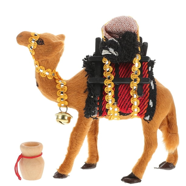 ColoMX Figura de camello pequeño, escultura de camello de mesa, juguete de peluche de camello, muñecos de camello de escritorio, adornos para pasteles, colección de adornos para el hogar