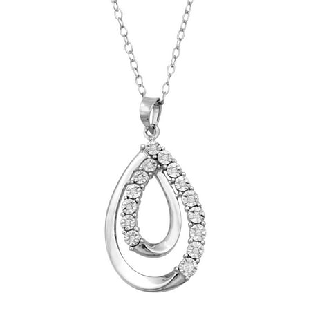 Double Teardrop Pendant Necklace with Diamonds in Sterling Silver ...