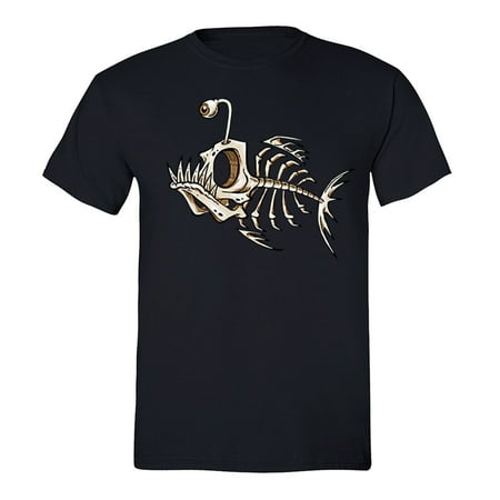XtraFly Apparel Men s Anglerfish Skeleton Bonefish Boat Fishing Diving Fish Crewneck T-Shirt
