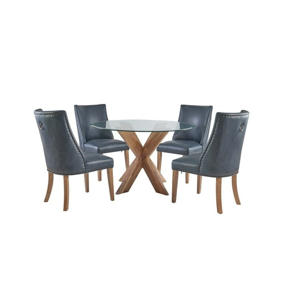 Linon Adler 5Pc Dining Set Navy Natural