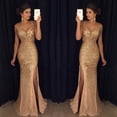 thumbnail image 2 of Vestido de mujer de primavera con abertura en el hombro, vestido de noche, vestido dorado, 2 of 6