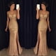 thumbnail image 2 of Vestido de mujer de primavera con abertura en el hombro, vestido de noche, vestido dorado, 2 of 6