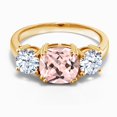 thumbnail image 3 of Gem Stone King 18K Yellow Gold Plated Silver Peach Nano Morganite 3 Stone Engagement Ring for Women | 3.50 Cttw | Cushion 8MM | Three Stone Wedding Engagement Anniversary Promise Ring | Size 6, 3 of 6