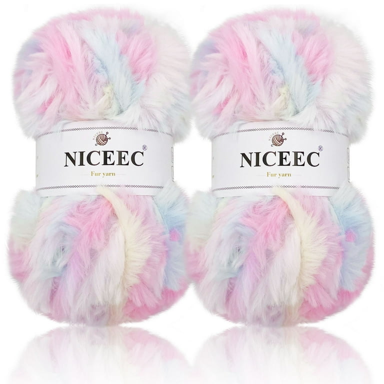  NICEEC 2 Skeins Super Soft Fur Yarn Chunky Fluffy Faux Fur Yarn  Eyelash Yarn for Crochet Knit-Total Length 2×32m(2×35yds,50g×2)-First Blush
