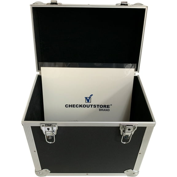 (1) CheckOutStore Aluminum Heavy Duty 12" LP Vinyl Record Album Storage Box (Holds Up to 50 LPs) (Black)