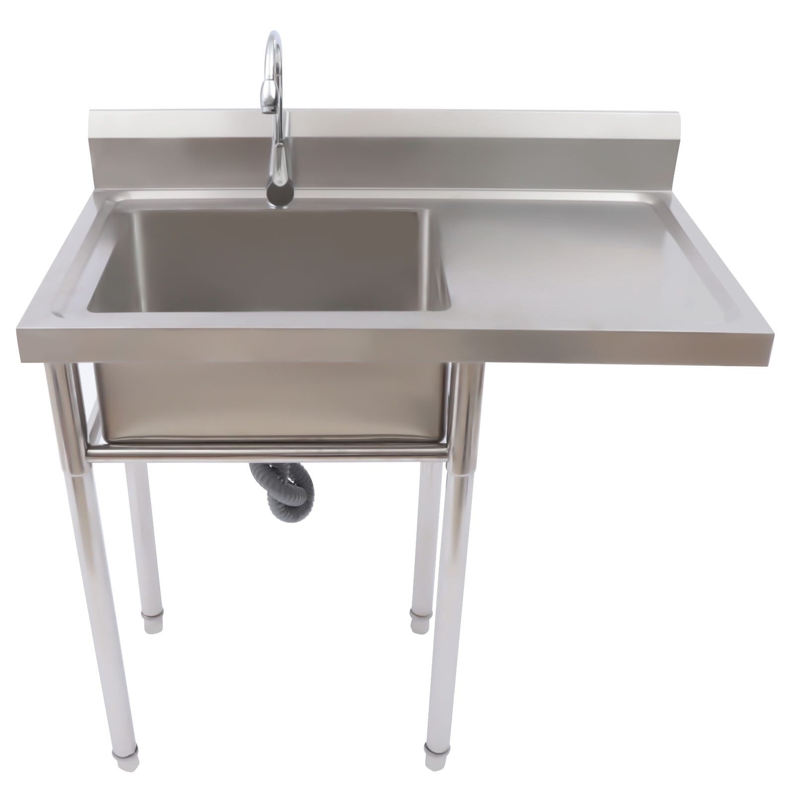 YIYIBYUS 304 Stainless Steel Utility Sink with Drainboard, Free Standing 1 Compartment Workbench Sink Commercial Sink for Restaurant, Laundry Room, Backyard, Garages