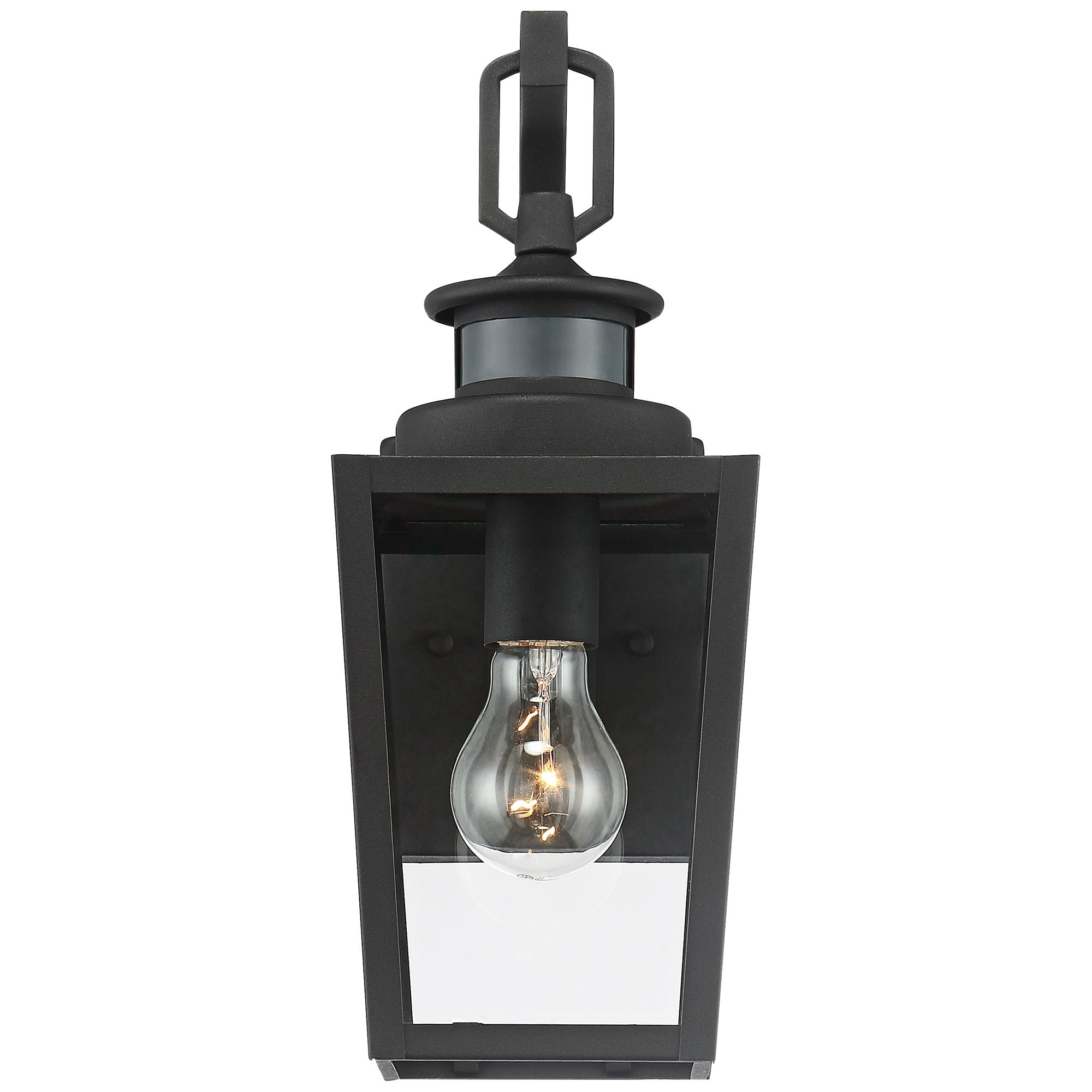 Possini Euro Design Ackerly Modern Outdoor Wall Light Fixture Textured Black Dusk to Dawn Motion Sensor 14" Clear Glass for Post Exterior Barn Deck
