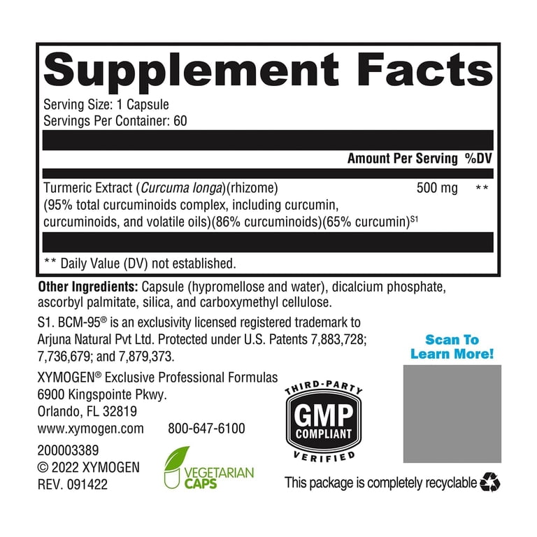 XYMOGEN CurcuPlex-95 - Turmeric Curcumin Supplement for Daily
