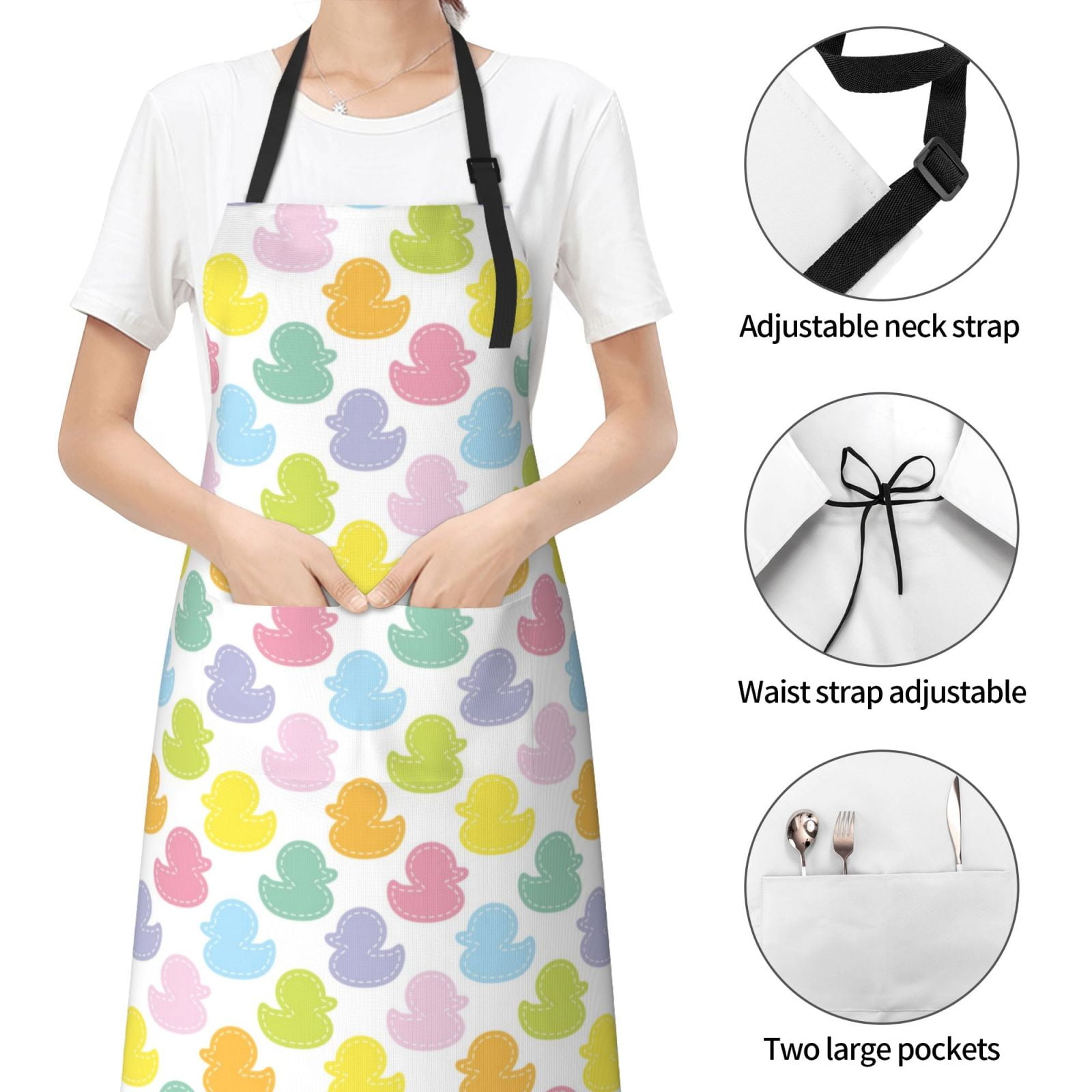 Kdxio Colorful Rubber Duck Apron with Pockets Adjustable Kitchen Aprons for Men Women Waterproof Aprons for Cooking,Drawing,Crafting, Baking Household Cleaning