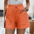 thumbnail image 4 of Pantalones cortos con cordón para mujer, cintura alta, informales, sueltos, pierna ancha, pantalones cortos con cordones y bolsillos para verano, naranja, L, 4 of 6