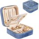 thumbnail image 1 of Joyero de viaje de terciopelo azul bígaro - Joyero pequeño para mujer, estuche de viaje para joyas - Organizador de pendientes con espejo, 1 of 4