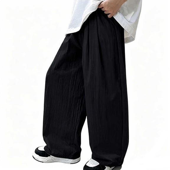 HAPIMO Boys Kids Drapey Wide Leg Pants Elastic Waist Lightweight Trousers for Loungewear and Daily Wear Black 120