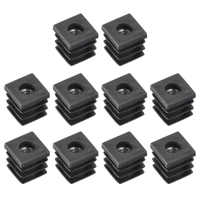 Unique Bargains 10Pack Inserts for Square Tubes with M6 Thread, for 0.63'x0.63' OD Square Tube, Black Plastic Plug Caster Insert Chair