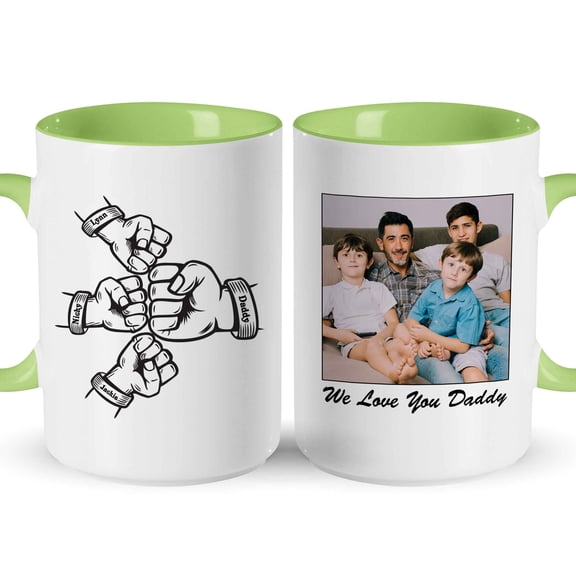 Customizaholic Personalized Daddy Photo Mug with Kids Names Fist Bump Design – Custom Father’s Day Coffee Mug Gift