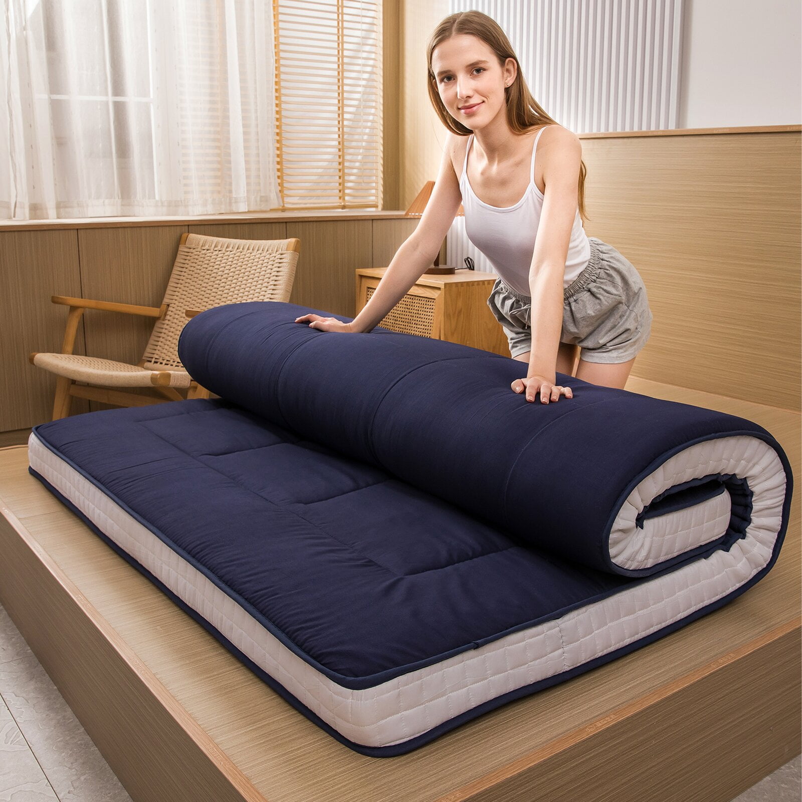 Full Size Floor Rolling Futon Mattresses Sleeper Bedding Mats 3x54x80 Gray 