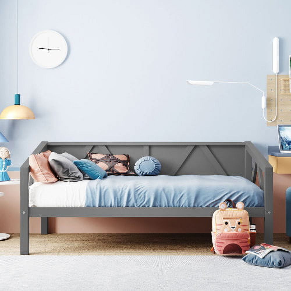 Plywood MDF Pine Wood Storage Twin Size Wooden Day Bed Frame with Wood Slat Support Gray