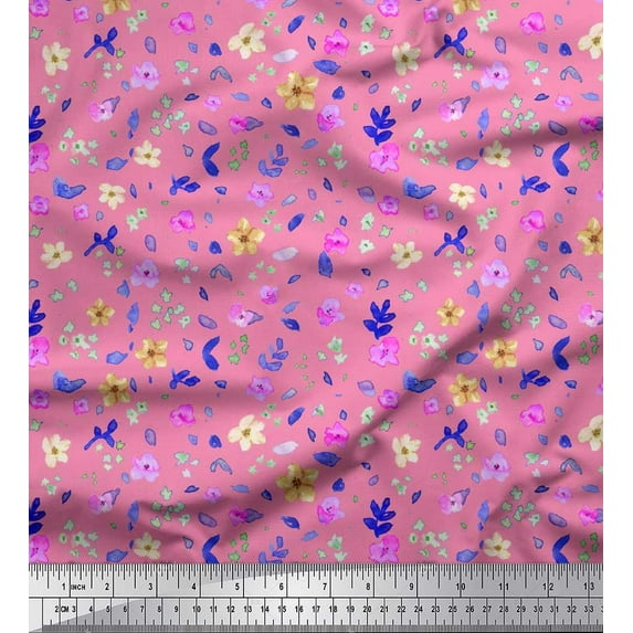 Soimoi Cotton Duck Fabric Flower Watercolor Printed Fabric 1 Yard 42 Inch Wide
