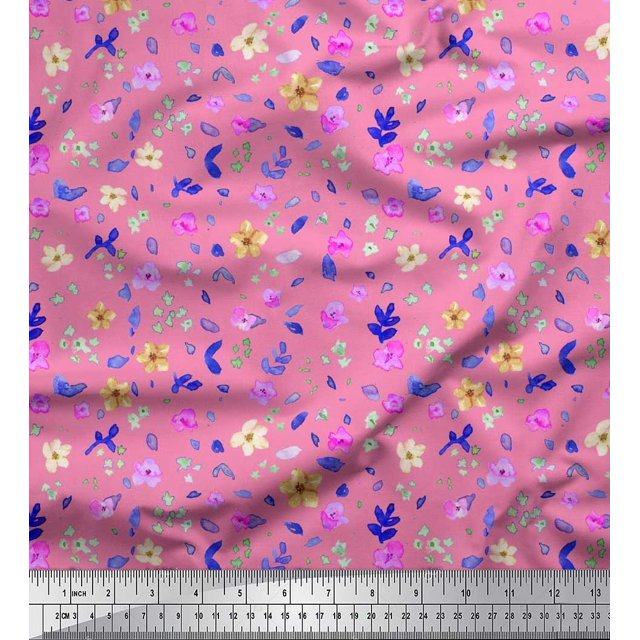 Soimoi Rayon Fabric Flower Watercolor Decor Fabric Printed Yard 42 Inch Wide
