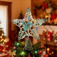 thumbnail image 2 of AYktou Christmas Tree Topper Star with LED Lights, 20-LED Three-Dimension Iron Christmas Tree Top Star Ornaments, Glittering Ambiance Five-Pointed Star Ribbon Light for Home Xmas Tree Decor, 2 of 6