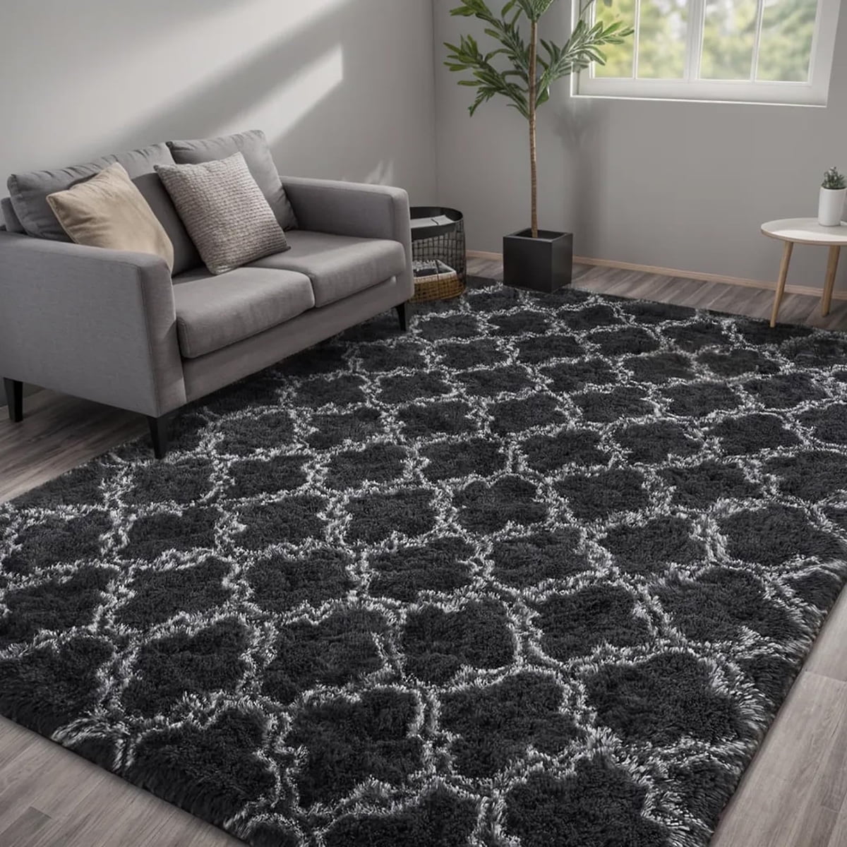 Brochao 5'x8' Shag Area Rug for Living Room, Diamond Geometric Indoor Area Rug, Fluffy Carpet Plush Rug, Soft Home Floor Bedroom Carpet, Gray