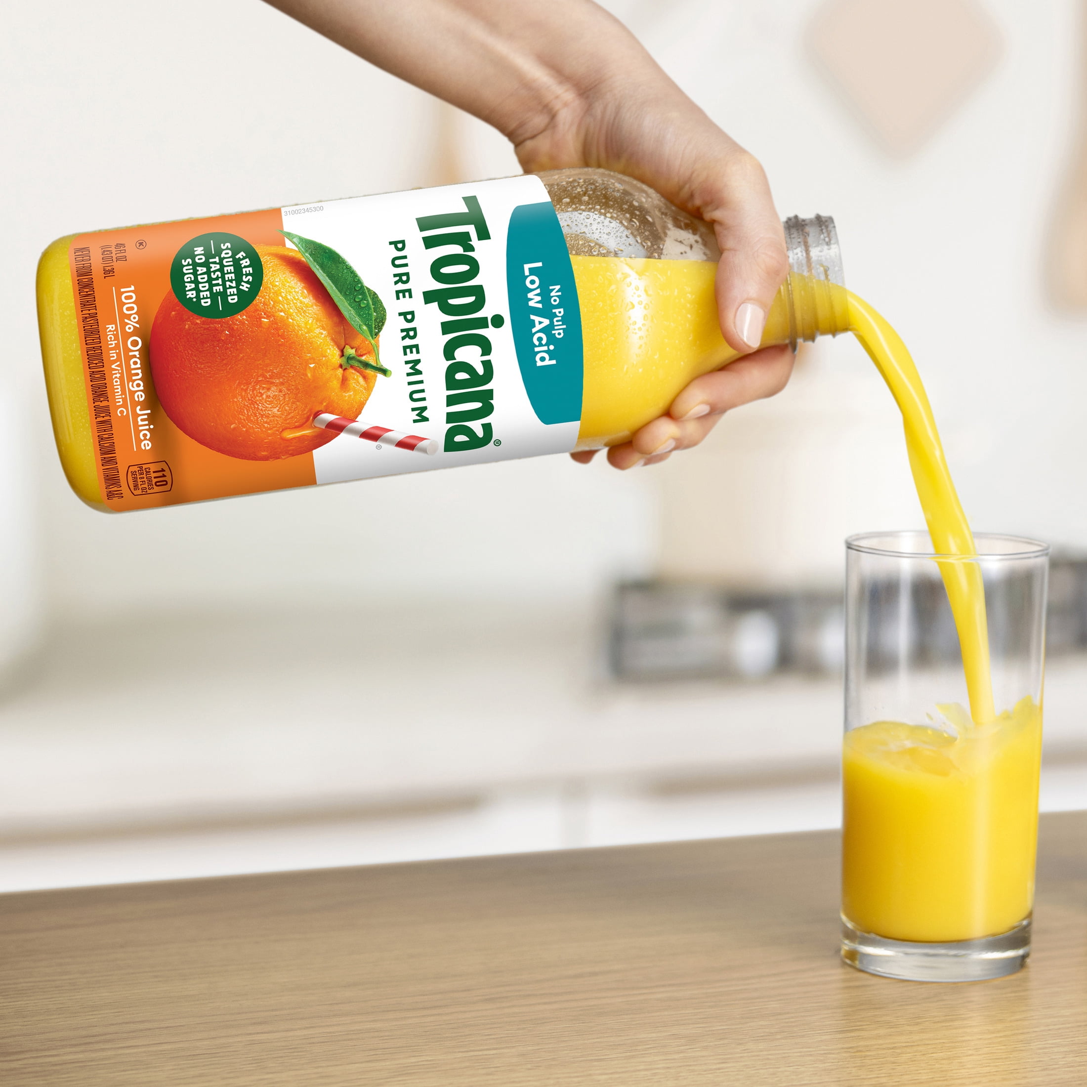 Tropicana Pure Premium 100% Orange Juice Original, No Pulp, Low Acid, 46 fl oz bottle
