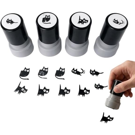Cat Pattern Craft Stamps, 4Pcs Black Kitten Stamps for Journal & Card DIY