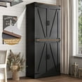 thumbnail image 5 of ChVans 71" Tall Farmhouse Kitchen Pantry Storage Cabinet, 5 Layers Freestanding Cupboard with Adjustable Shelves & Load-Bearing Steel Pipe & 4 Barn Doors for Kitchen, Dining Room, Living Room, Black, 5 of 6