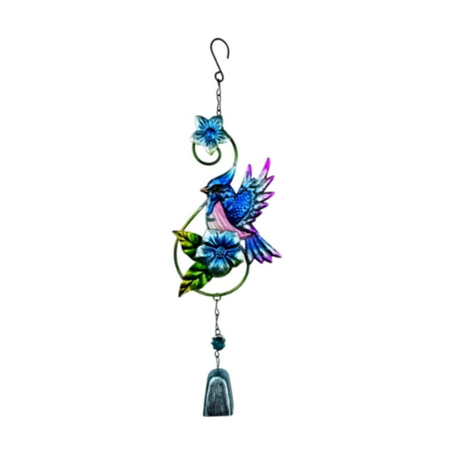 Campana de viento de metal con forma de pájaro, colgante decorativo de diseño sencillo para jardín, colgante de pared, artesanía para patio, porche y Azul