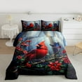 thumbnail image 2 of Manfei 3D Red Bird Full Size Comforter Sets for Teen, Dreamy Robin Butterfly Bedding Comforter Set, Jungle Poinsettia Flower Reversible Bedding Sets, Lightweight Room Decor, 3-Piece, 2 of 8