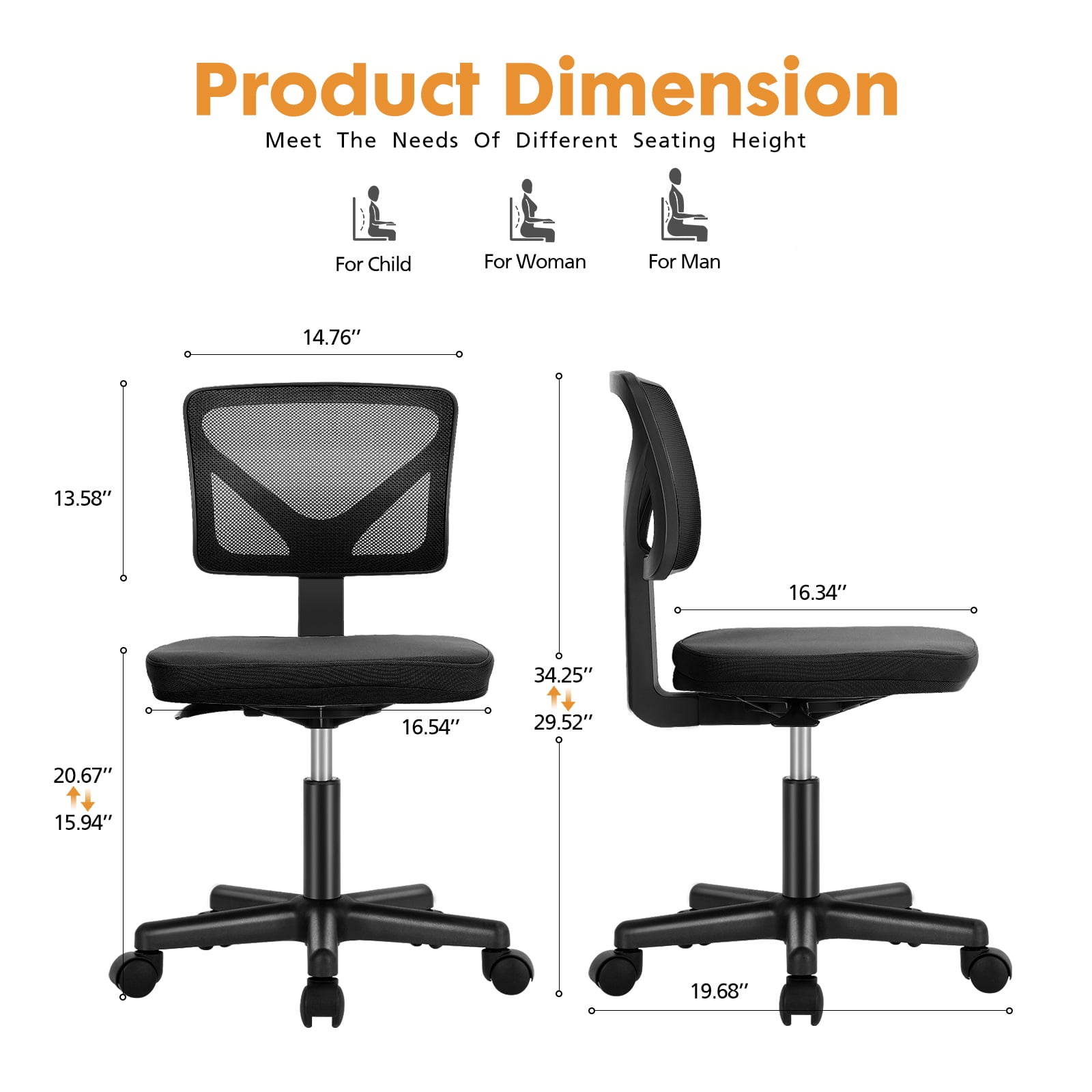 edx Computer Desk and Home Office Chair Set, 47 Inch Writing Table with Storage Bag & Armless Mesh Desk Chair For Home, Rustic Brown