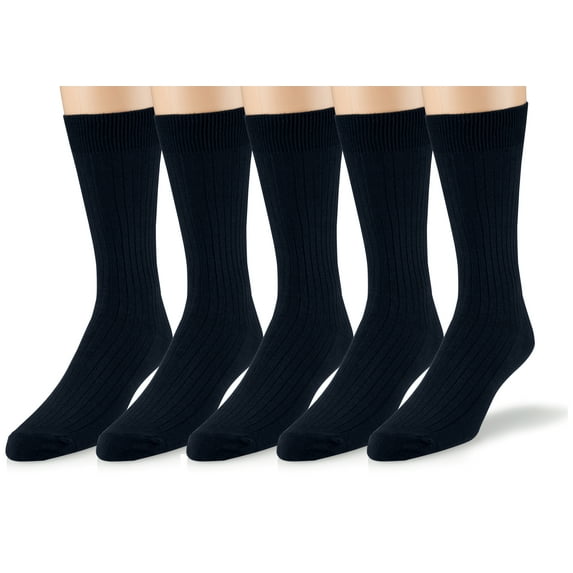 EMEM Apparel Men's Big and Tall King Size Casual Soft Ribbed Cotton Knit Classic Mid Calf Crew Dress Hosiery Socks 5-Pack Navy 2X-Large