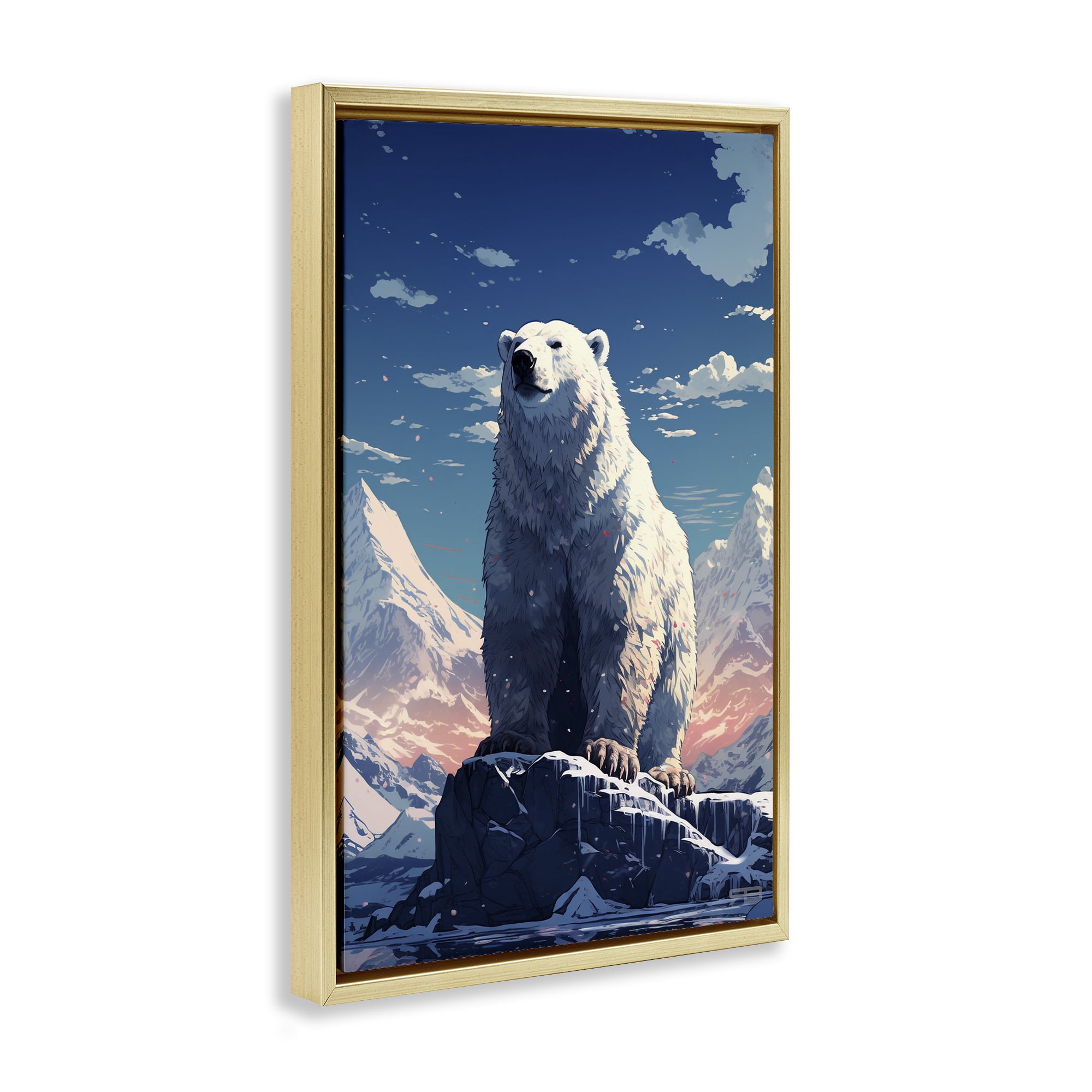 Stupell Industries Snowy Polar Bear Animals & Insects Painting Gold Floater Framed Canvas Art Print Wall Art, 17 x 25