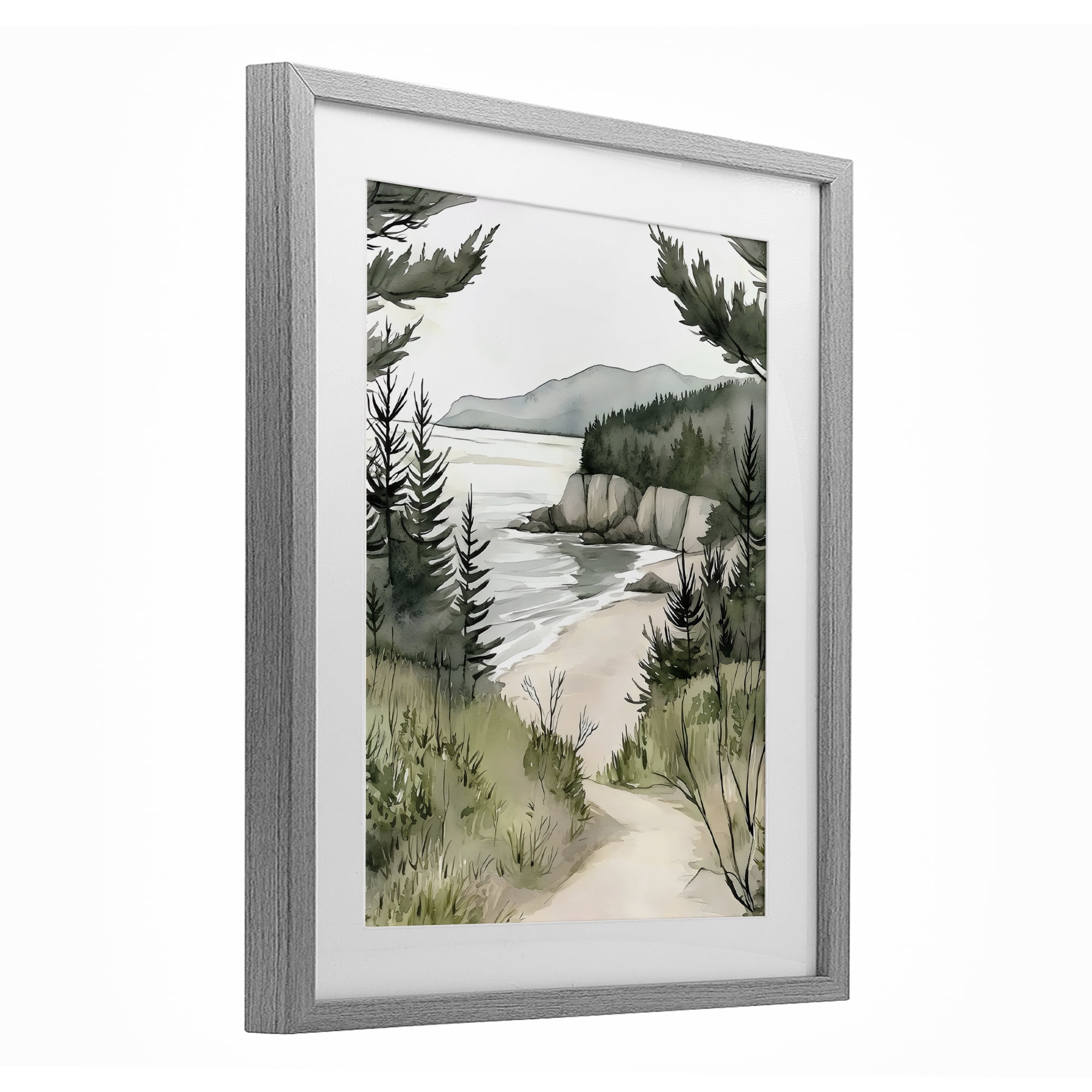 Stupell Industries Coastal Calm Winding Path Gray Framed Print Under Glass, design by Riley B