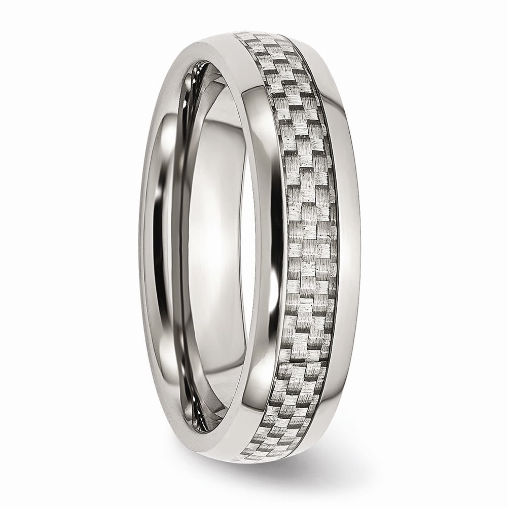 Stainless Steel and Grey Carbon Fiber 6mm Polished Band Ring - Size 9.5