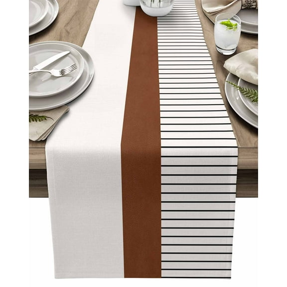 Table Runner Brown White Lines Table Decoration for Kitchen Dinning Boho Style Table Decoration for Indoor Outdoor Party Wedding Decor 13x72inch