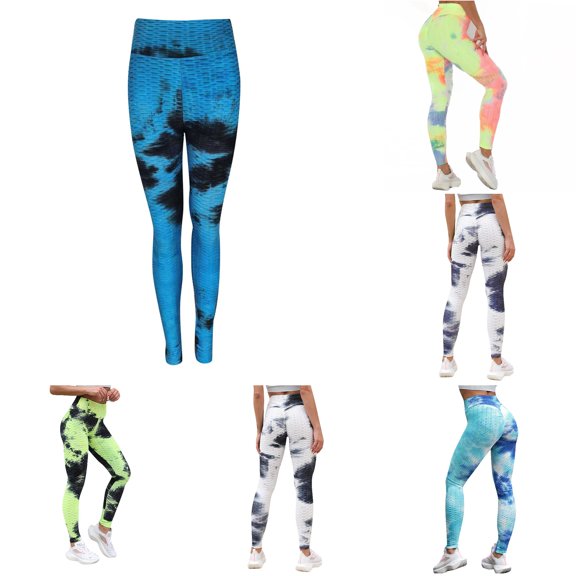 SONXAHE Women's Tie Dye Textured Leggings High Rise Slim Cut Daily Gym Training Pants